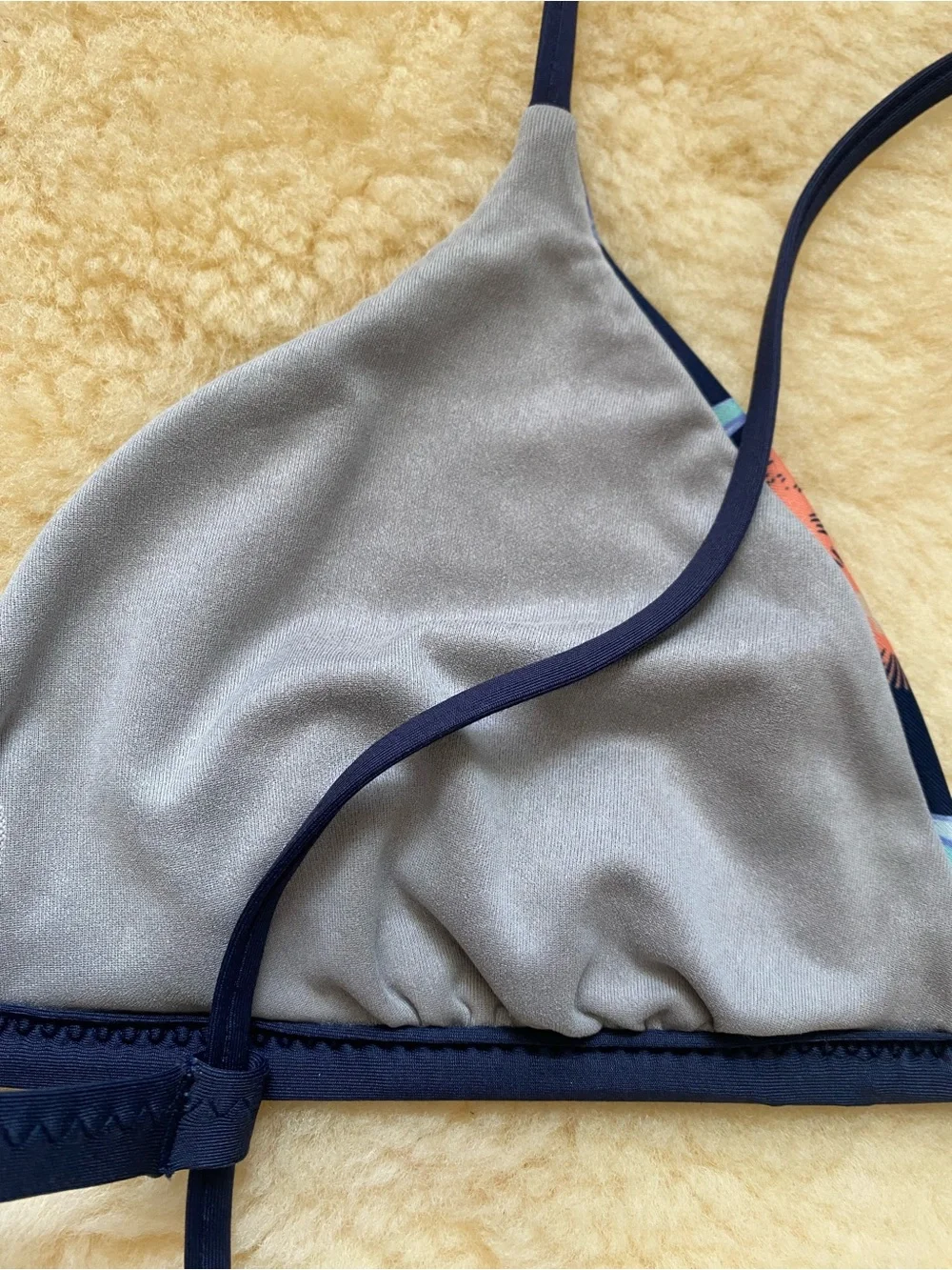 Patagonia Nanogrip Triangle Bikini Top Floral Navy with Coral Accents Tie Back